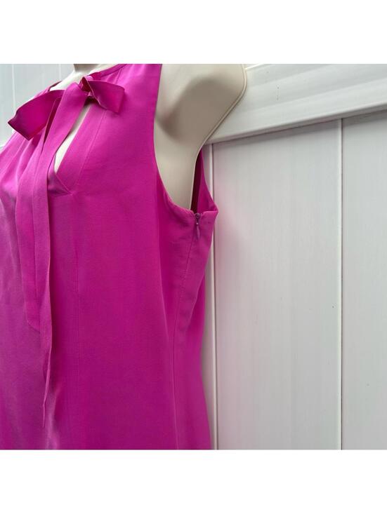 Ann Taylor Sleeveless Raspberry Pink Silk Shift with Asymmetrical Tie | Size 6 - Picture 10 of 11